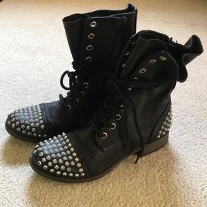 Black studded lace-up combat boots